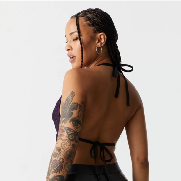 Slinky Cowl Neck Halter Tank Purple Glitter new - Picture 4 of 8